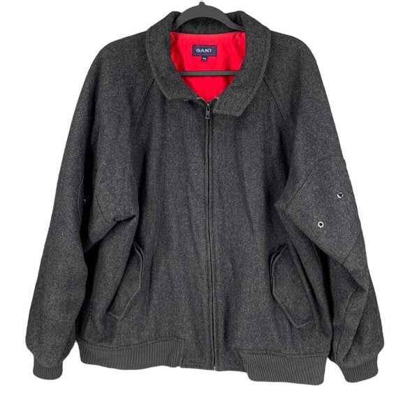 GANT Bomber Jacket Mens Medium Grey Wool Blend Heavyweight Preppy Vintage - Picture 1 of 8